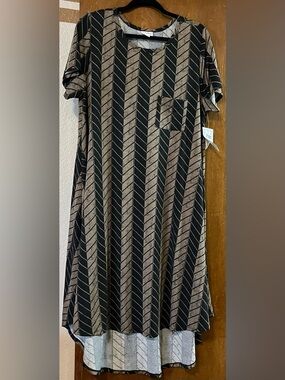 LuLaRoe Carly Black and Taupe Chevron Dress